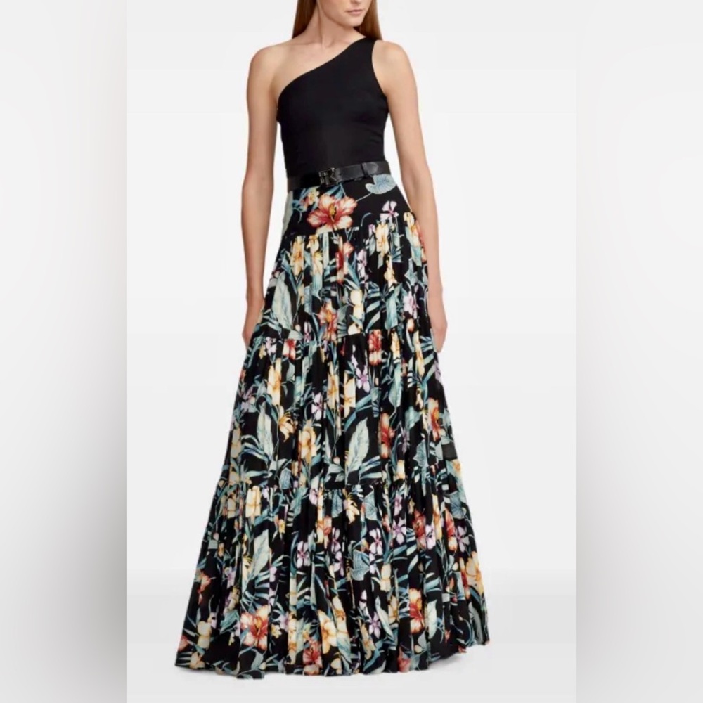 Ralph Lauren Purple Label Black Floral Tiered Maxi Skirt